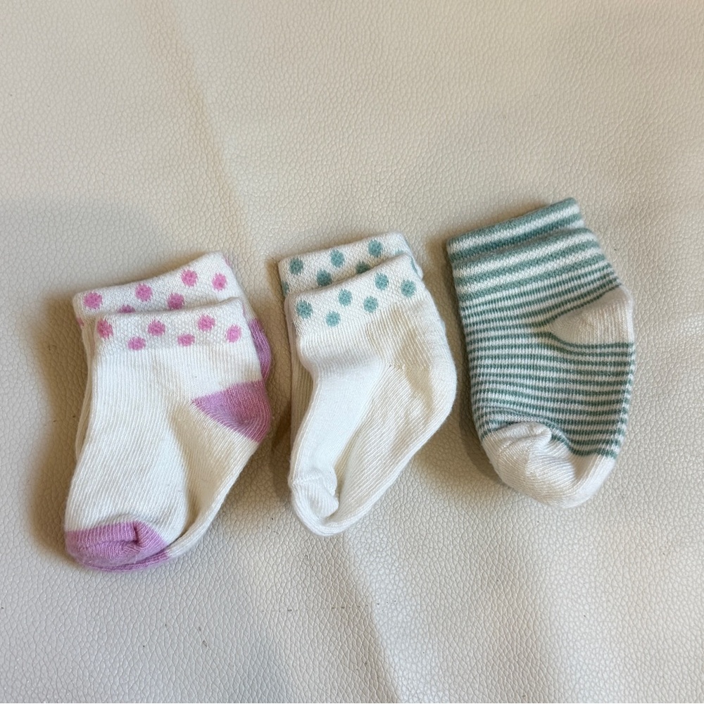 Baby Polka Dot and Striped Socks Set - Pink, Blue, Green 0-3m